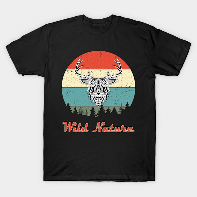 Wild Nature Deer White Abstract Sunset T-Shirt by SmileSmith